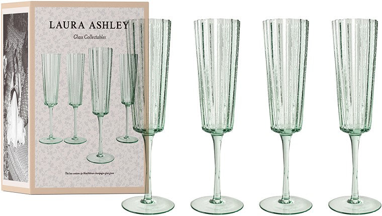 Laura Ashley Gift Set 4 Champagne Glasses Green 21 cl.