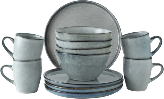 Dutch Rose Set 12 Piece Tableware Gray