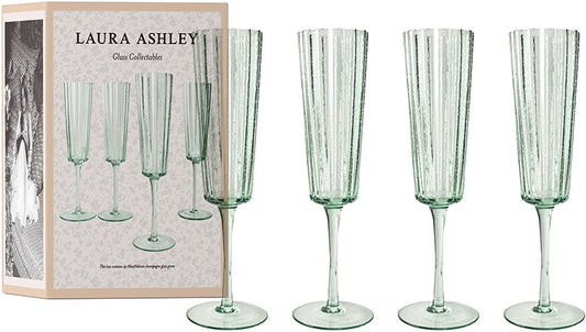 Laura Ashley Gift Set 4 Champagne Glasses Green 21 cl.